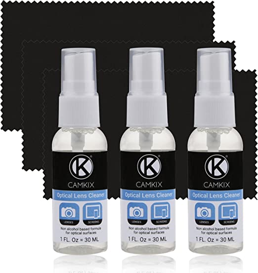 Kit per pulire obiettivi fotografici con spray e panni in microfibra