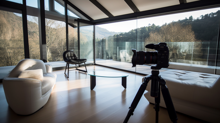 Wide angle real estate photography of a bright interior room